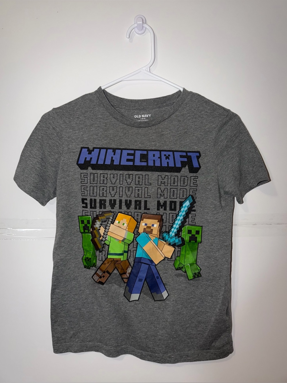 Old Navy Gray Minecraft Graphic Tee with Blue and Green Print